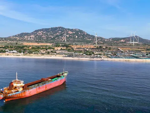 Tàu 'ma' mắc cạn thành điểm check in ở Ninh Thuận